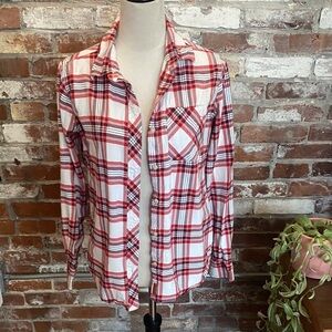 Basin + Range Red and White Plaid Button Down Shirt Size M